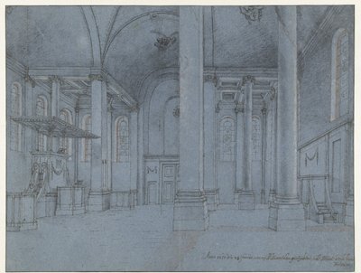 Utsikt over interiøret i Nieuwe Kerk, Haarlem, sett fra østenden av nordgangen ser vestover av Pieter Jansz Saenredam