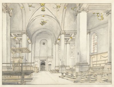 Utsikt over skipet til Nieuwe Kerk, Haarlem, med utsikt mot vest av Pieter Jansz Saenredam