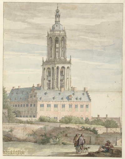 Utsikt over palasset til Frederik V, kurfyrst Palatine og Sint-Cunerakerk, Rhenen av Pieter Jansz Saenredam