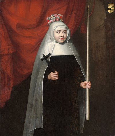 Portrett av en nonne som holder et krusifiks og stearinlys, 1678 av Pieter Leermans