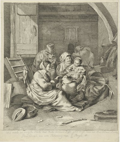 Interiør hos en bondefamilie av Pieter Leonard Delfos