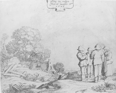 Tre bønder og en kvinne, 1626. av Pieter Molijn