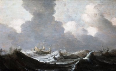 Fire fartøyer som går foran en kuling, 1630 av Pieter Mulier the Elder