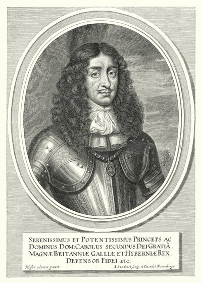 Charles II, konge av England, Skottland og Irland (gravering) av Pieter Nason