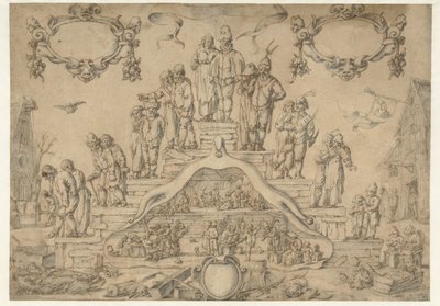 Alderdomstrapp med bønder og bondekvinner av Pieter Nolpe (attributed to)