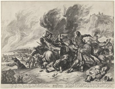 Kamp: august måned og ildelementet Fjerde august (tittel på objekt) Landskap med månedene, elementene og årstidene (serietittel) av Pieter Nolpe