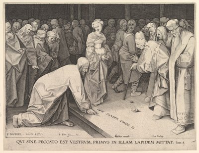 Kristus og kvinnen tatt i utroskap, 1579. av Pieter Perret