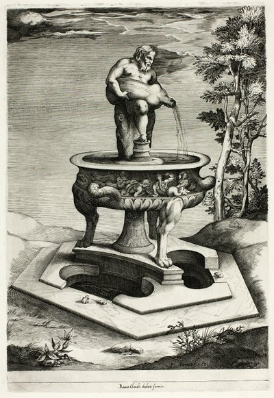 Fontene med Silenus i hagen til Cesi-palasset nær Roma av Pieter Perret