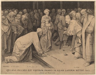 Kristus og den myndige kvinnen av Pieter Perret after Pieter Bruegel the Elder