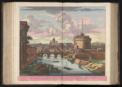 Engelenburcht, Sint-Pietersbasiliek en de rivier de Tiber Ponts Aelius (imp Hadriani) Castrumque S. Michaëlis (...) (tittel på objekt) av Pieter Schenk (I)