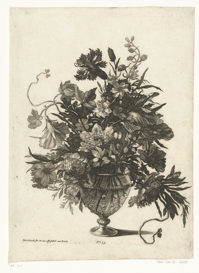 Glassvase med blomster Vaser med blomsterbuketter (serietittel) av Pieter Schenk (I)