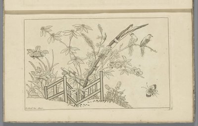 Tre fugler i et blomstrende tre kinesiske blomster og fugler (serietittel) av Pieter Schenk (II)