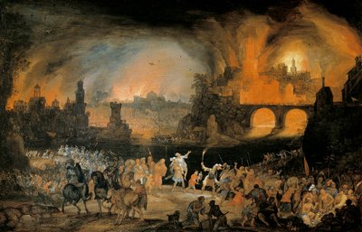 Brenningen av byen Troja. Maleri av Pieter Schoubroeck (1570-1607). 1606. Kunsthistorisches Museum Wien Østerrike av Pieter Schoubroeck