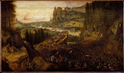 Kamp mellom filistrene og israelittene: Saul og eieren hans blir kastet på sverdet sitt. (maleri av Pieter Bruegel the Elder