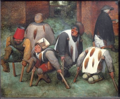 The Beggars or The Cripples - olje på tre av Pieter Bruegel the Elder