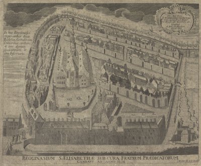 Utsikt over Sint-Elisabethbegijnhof en de Sint-Elisabethkerk te Gent Begginasium of St. Elisabeth under omsorg av Preacher Brothers of Gent fra år 1234 (tittel på objekt) av Pieter Wauters