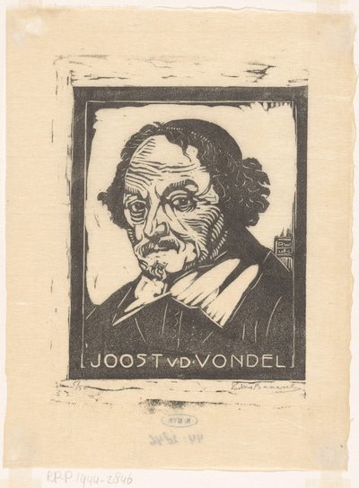 Portrett av Joost van den Vondel (tittel på objekt) av Pieter Willem van Baarsel (signed by artist)