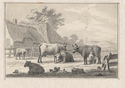 Gårdsplass med melkepike av Pieter de Goeje