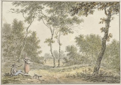 Skoglandskap med noen figurer av Pieter de Goeje