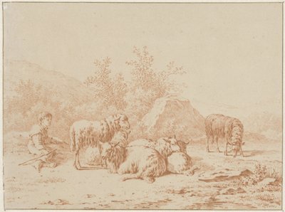 Landskap med sauegjeter og flokken hans av Pieter de Goeje