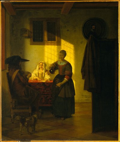 Et par som spiller kort, med en tjenestekvinne av Pieter de Hooch