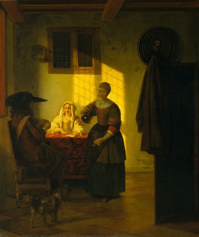 Et par spillekort, med en tjenende kvinne, ca. 1665-75. av Pieter de Hooch