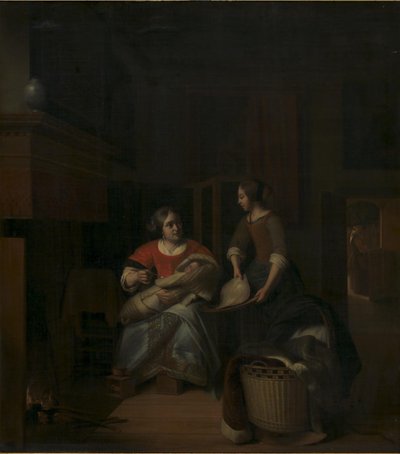 En husmor som instruerer hushjelpen sin av Pieter de Hooch