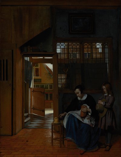 En kvinne som tilbereder brød og smør til en gutt, ca. 1660-3 av Pieter de Hooch