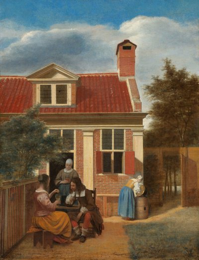 Figurer i en gårdsplass bak et hus, ca. 1663-5 av Pieter de Hooch
