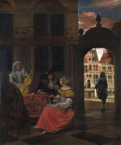 Hooch, Pieter, de (1629-1684) A Musical Party in a Courtyard Olje på lerret 1677 National Gallery, London 83,5x68,5 av Pieter de Hooch