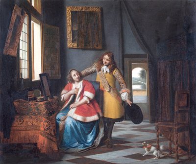 The Intruder: A Lady at her Toilet, Surprised by Her Lover av Pieter de Hooch