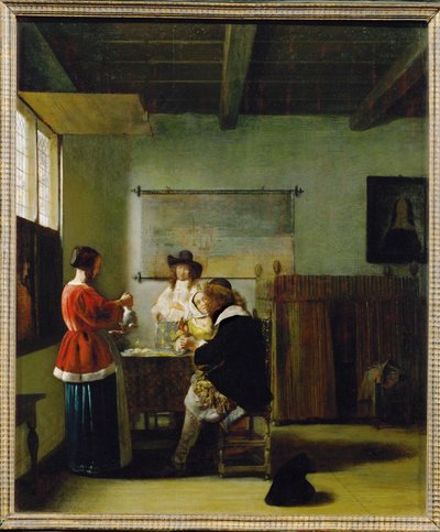 Besøket (olje på tre) av Pieter de Hooch