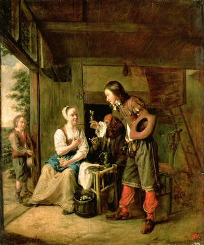 Kriger og tjener, 1653 av Pieter de Hooch