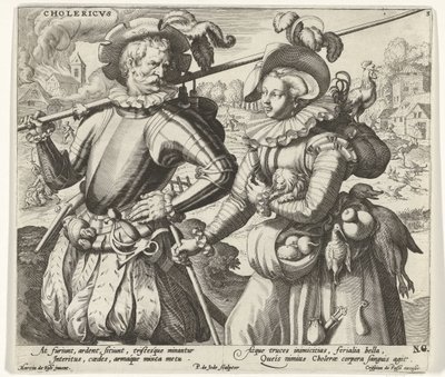 Det koleriske temperamentet Cholericvs (tittel på objekt) De fire temperamentene (serietittel) av Pieter de Jode (I)
