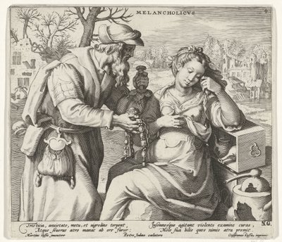 Det melankolske temperamentet Melancholicvs (tittel på objekt) De fire temperamentene (serietittel) av Pieter de Jode (I)