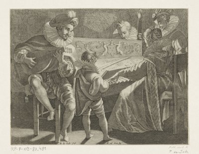 Selskap som lager musikk ved fakkellys, ca. 1600 av Pieter de Jode (I)