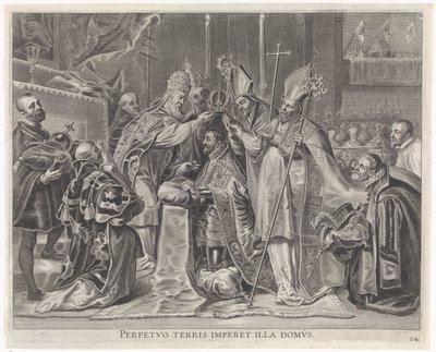 Charles V kronet til keiser av Paven Joyful Entry of the Cardinal-Infant i Gent, 1635 (serietittel) av Pieter de Jode (II)
