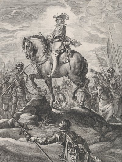 Plate 8: Ferdinand på hesteryggen krysser Alpene, fra Guillielmus Becanus 