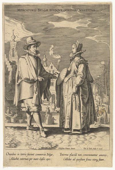 Belgisk kjøpmann og hans ektefelles kjole, fra Fashions of Different Nations.n.d. av Pieter de Jode I