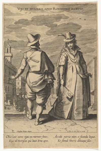 Vanene til menn og kvinner i Firenze, fra Fashions of Different Nations.n.d. av Pieter de Jode I