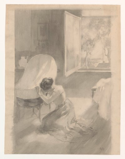 Mor ved barneseng av Pieter de Josselin