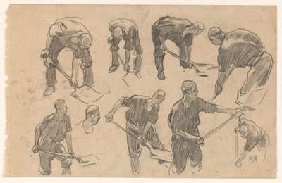 Studieark med skisser av en gravearbeider av Pieter de Josselin