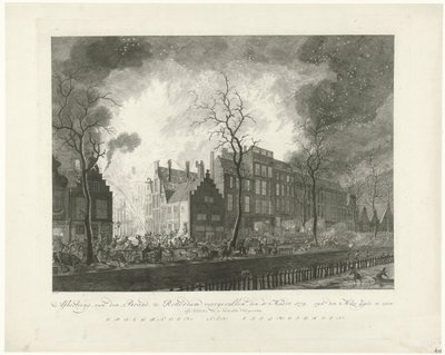 Brann i Pottery Alley i Rotterdam, 1779 Bilde, van den Brand, fant sted i Rotterdam, den 11. mars 1779. van den Maas Silke utstilt (tittel på objekt) av Pieter de Mare