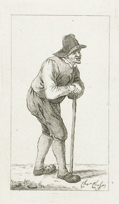 Mann lener seg på pinne av Pieter de Mare