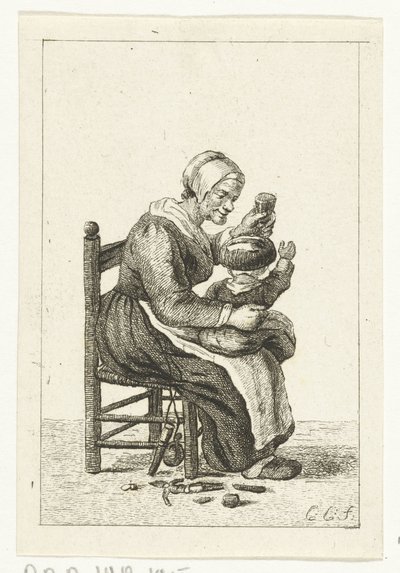 Kvinne med barn på fanget av Pieter de Mare