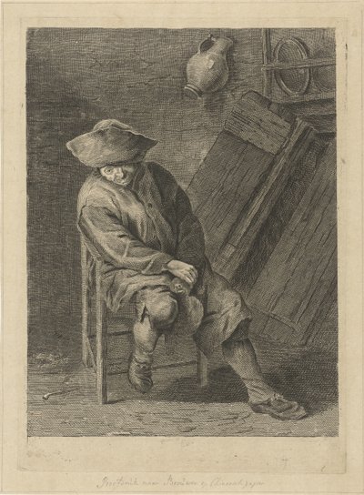 Sittende bonde med mugge av Pieter de Mare
