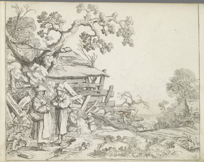 Landskap med en bonde og hans kone Landskap med figurer (serietittel) Mirror of Nature og School of Drawing (...) (serietittel) av Pieter de Molijn