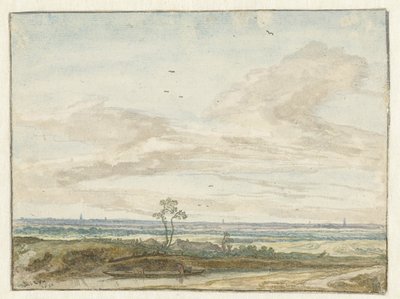 Vidt landskap med vei langs en kanal av Pieter de Molijn