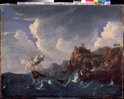 Stormfullt hav. Stormfullt hav. Maleri av Pieter Mulier II den yngre (eller Pietro Mulieribus eller Pietro Cavaliere Tempesta) (1637-1701). Nederlandsk kunst, barokkstil. Olje på lerret. Statens museum for historie og kunst, Serpukhov (Serpukhov). av Pieter the Younger Mulier