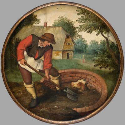 Det er for sent å fylle ut brønnen etter at kalven har druknet, ca. 1594 (olje på panel) av Pieter the Younger Brueghel